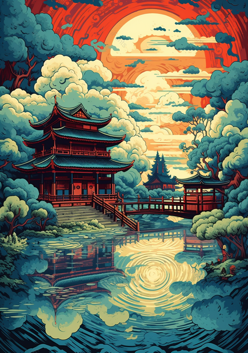 湖南岳阳楼古典中国风祥云插画,插画/手绘图,插画/手绘图库,插画/手绘图下载,插画/手绘